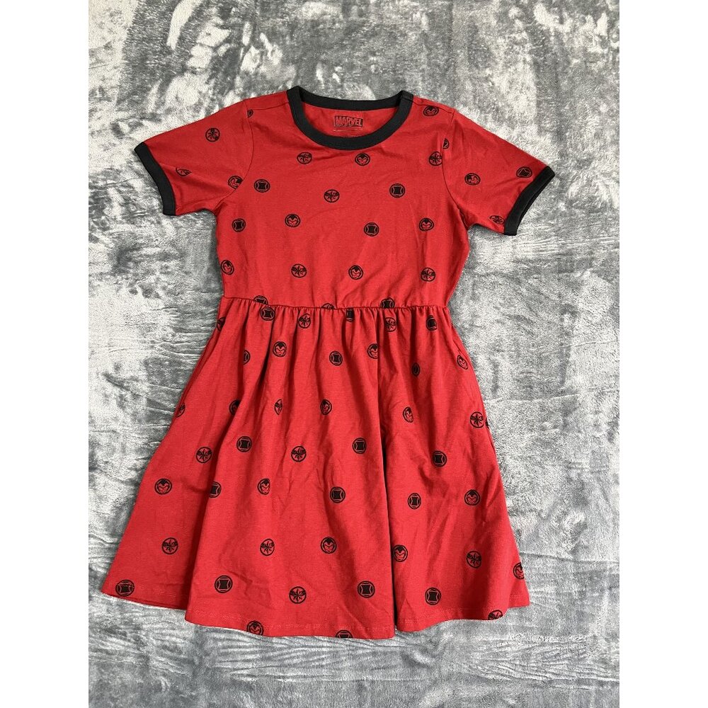Marvel Her Universe Womens Red Dress With Black Marvel Icon Print Size SM Casual